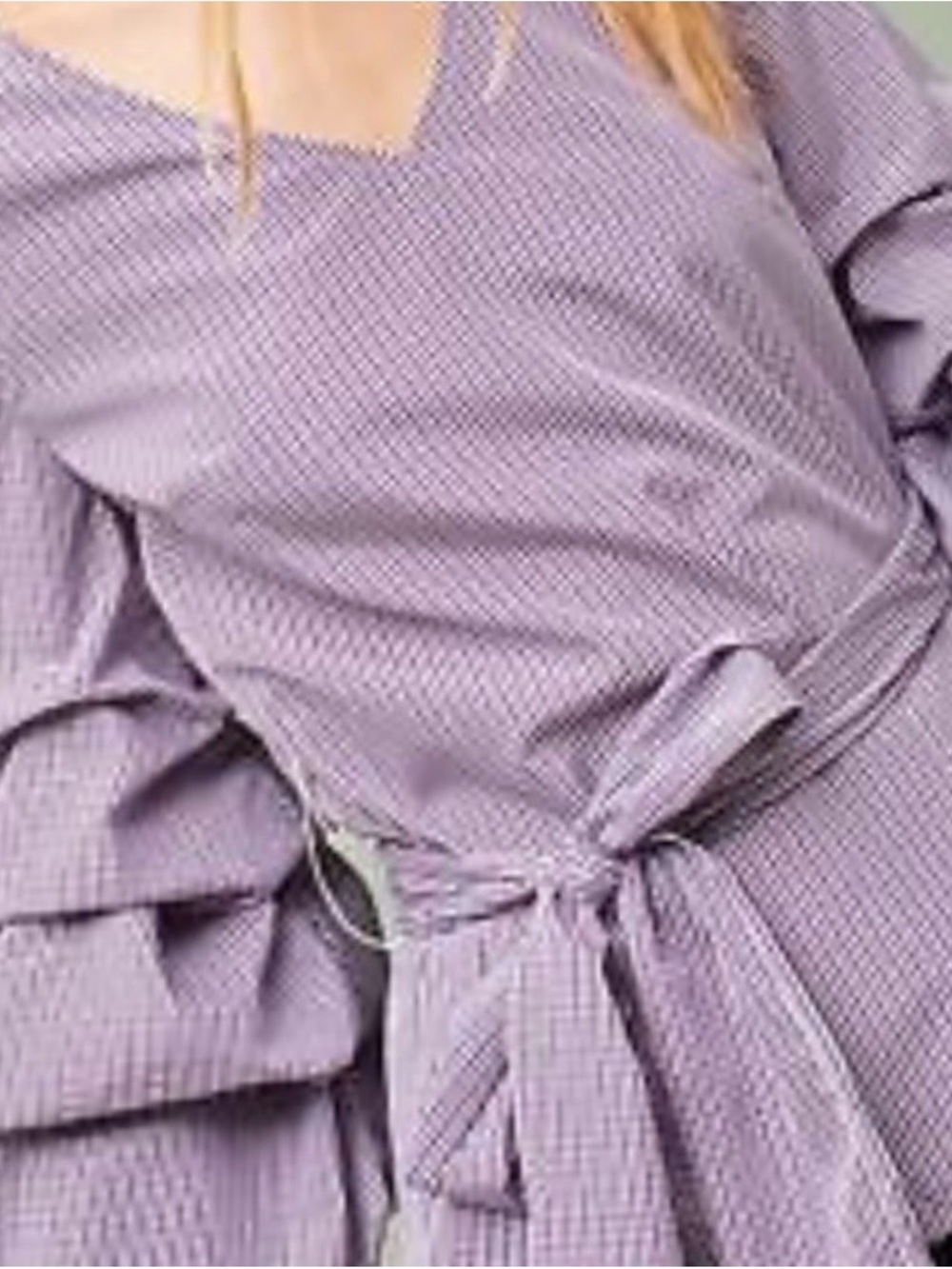 Anthropologie Sunday in brooklyn ruffles sleeve blouse Checked Tie-Waist size XS - Picture 2 of 10